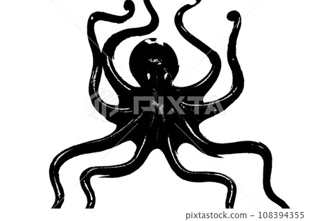 black silhouette of octopus isolated on white background, invertebrate animal black silhouette of octopus isolated on white background, invertebrate animal 108394355