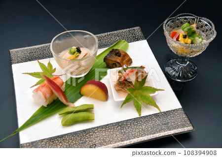 Hassun, a dish made with seasonal ingredients served at a Japanese restaurant Hassun, a dish made with seasonal ingredients served at a Japanese restaurant 108394908