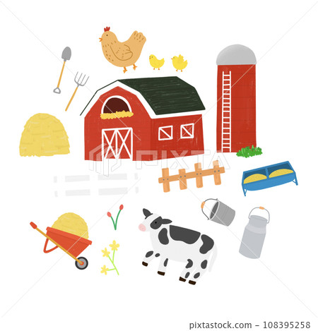 the view of farm illustration hand drawing cute 108395258