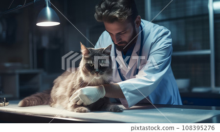 A veterinarian doctor examines a white cat in the clinic. Pet care and grooming concept A veterinarian doctor examines a white cat in the clinic. Pet care and grooming concept 108395276