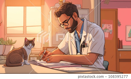 A veterinarian doctor examines a white cat in the clinic. Pet care and grooming concept A veterinarian doctor examines a white cat in the clinic. Pet care and grooming concept 108395277