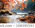 Autumn leaves and river flow 108395591