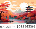 Autumn Kyoto sunset and moon 108395594
