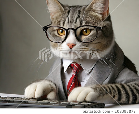 Business cat operating a computer Business cat operating a computer 108395872
