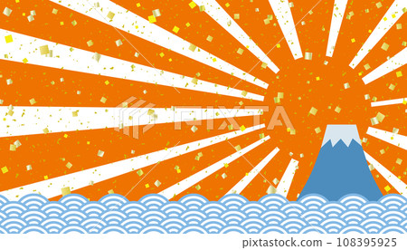 Mt. Fuji First sunrise Banner of gold leaf and - Stock