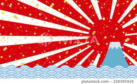 富士山第一次日出青海波浪上的金箔和五彩紙屑橫幅背景 02/紅色/背景透明 富士山第一次日出青海波浪上的金箔和五彩紙屑橫幅背景 02/紅色/背景透明 108395926