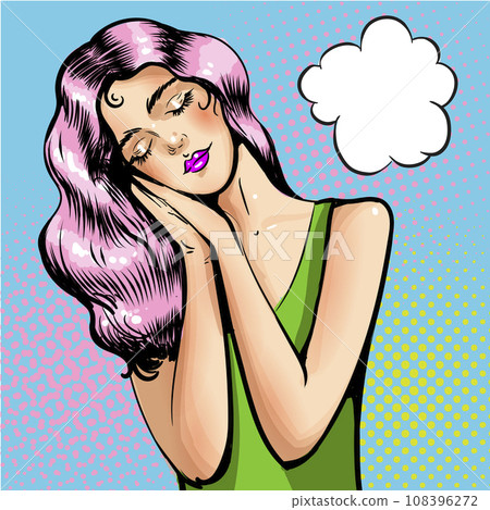 Vector of young beautiful girl who folded her arms under her head next to place for text Vector of young beautiful girl who folded her arms under her head next to place for text 108396272