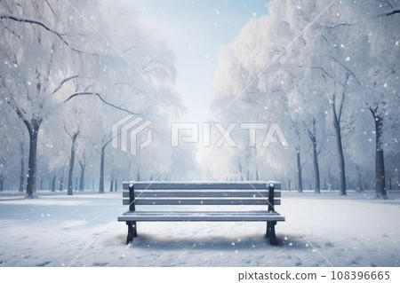 bench in the park at winter season. Generative AI 108396665