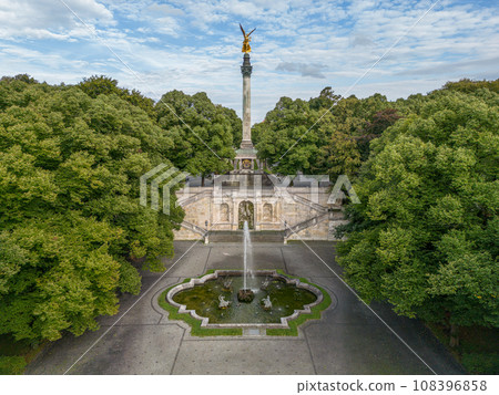 aerial golden peace angel Friedensengel in Muenchen City Statue Munich fountain 108396858