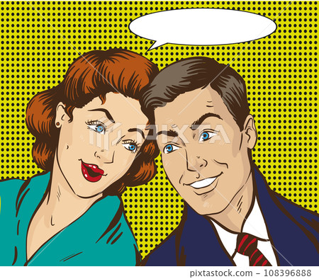 Vector illustration in pop art style. Woman and man talk to each other. Retro comic. Gossip, rumors talks Vector illustration in pop art style. Woman and man talk to each other. Retro comic. Gossip, rumors talks 108396888