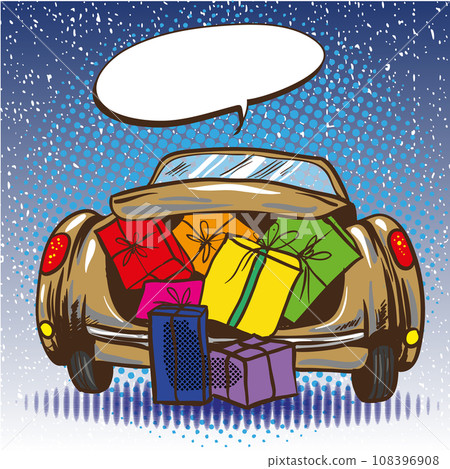 Vector illustration of car trunk with gifts, pop art style Vector illustration of car trunk with gifts, pop art style 108396908