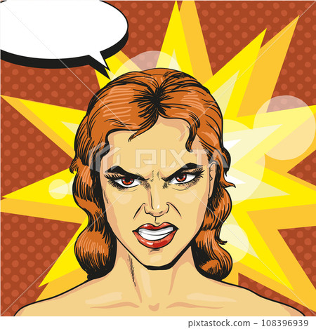 Vector illustration of angry, infuriated woman in pop art style 108396939