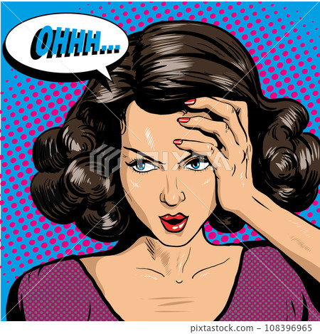 Woman in pop art retro comic style. Girl Oh emotional reaction speech bubble 108396965
