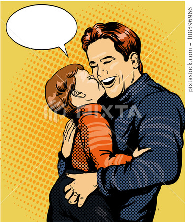 Happy family pop art vector illustration. Father with son retro style concept Happy family pop art vector illustration. Father with son retro style concept 108396966
