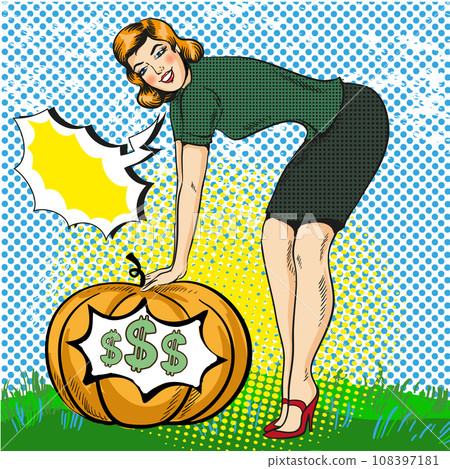 Vector illustration of successful woman in retro pop art style Vector illustration of successful woman in retro pop art style 108397181