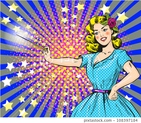 Vector illustration of woman with magic wand, pop art style Vector illustration of woman with magic wand, pop art style 108397184