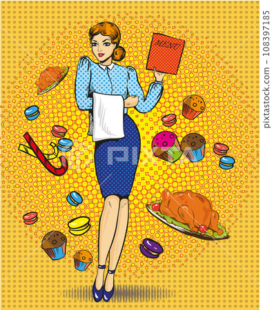 Vector illustration of waitress female, retro pop art comic style Vector illustration of waitress female, retro pop art comic style 108397185