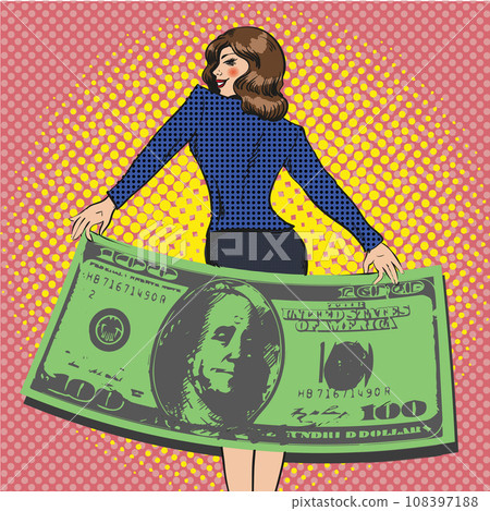 Vector illustration of business woman in retro pop art style. 108397188