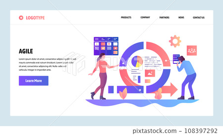 Vector web site design template. Agile project management and Scrum task board. Agile software development and Kanban. Landing page concepts for website and mobile development. Flat illustration. Vector web site design template. Agile project management and Scrum task board. Agile software development and Kanban. Landing page concepts for website and mobile development. Flat illustration. 108397292