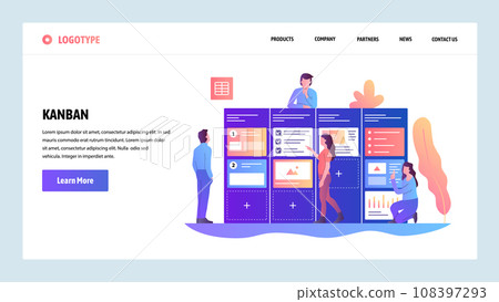 Vector web site design template. Agile project management and Scrum task board. Agile software development and Kanban. Landing page concepts for website and mobile development. Flat illustration. Vector web site design template. Agile project management and Scrum task board. Agile software development and Kanban. Landing page concepts for website and mobile development. Flat illustration. 108397293