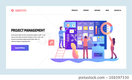 Vector web site design template. Agile project management and business teamwork. Landing page concepts for website and mobile development. Modern flat illustration. Vector web site design template. Agile project management and business teamwork. Landing page concepts for website and mobile development. Modern flat illustration. 108397330