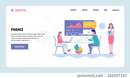 Vector web site gradient design template. Financial report and presentation. Business meeting. Landing page concepts for website and mobile development. Modern flat illustration. 108397347