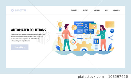 Vector web site design template. Business project development and automated solutions. Landing page concepts for website and mobile development. Modern flat illustration 108397426