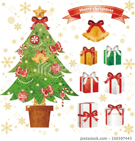 Christmas Christmas tree gift set analog touch watercolor illustration material 108397443