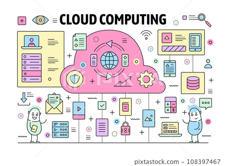 Vector thin line cloud computing poster banner-插圖素材 [108397467] - PIXTA圖庫