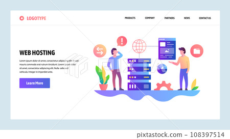 Vector web site design template. Web hosting and datacenter. Landing page concepts for website and mobile development. Modern flat illustration. 108397514