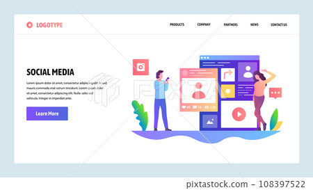 Vector web site design template. Social media profile. Landing page concepts for website and mobile development. Modern flat illustration. Vector web site design template. Social media profile. Landing page concepts for website and mobile development. Modern flat illustration. 108397522