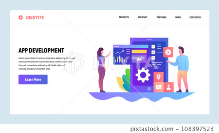 Vector web site design template. App development, Mobile UI UX design, dashboard. Landing page concepts for website and mobile development. Modern flat illustration. Vector web site design template. App development, Mobile UI UX design, dashboard. Landing page concepts for website and mobile development. Modern flat illustration. 108397523