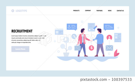 Vector web site design template. Two businessman make deal and sign contract, business partnership. Partners handshake. Landing page concepts for website mobile development. Modern flat illustration Vector web site design template. Two businessman make deal and sign contract, business partnership. Partners handshake. Landing page concepts for website mobile development. Modern flat illustration 108397533