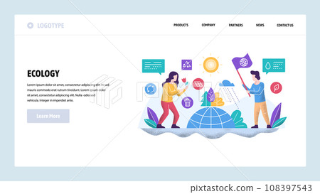 Vector web site design template. Ecology environmental concept. Save the world. Landing page concepts for website and mobile development. Modern flat illustration 108397543