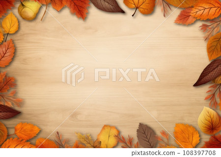 Leaf autumn frame on background. Generative AI 108397708