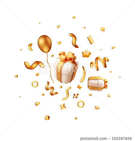 3D Party Gold Confetti Set Isolated on White. 108397888