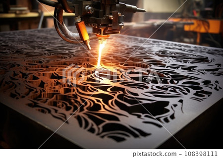 Plasma cutting of steel sheet. CNC Laser cutting of metal 108398111