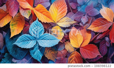 Colorful autumn leaves fallen on the ground 108398122