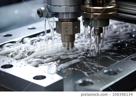 Waterjet Cutting. Machine using water pressure to cut through stainless steel materials 108398134