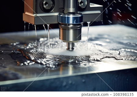 Machine using water pressure to cut through stainless steel materials 108398135