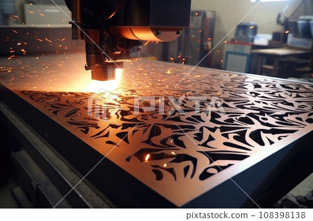 Plasma cutting of steel sheet. CNC Laser cutting of metal 108398138