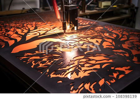 Plasma cutting of steel sheet. CNC Laser cutting of metal 108398139