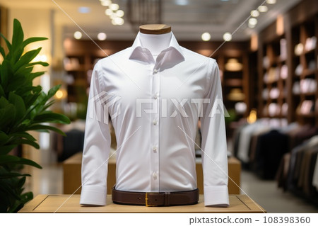 A shirts on hang for sale in shop at luxury shopping mall. Generative AI 108398360
