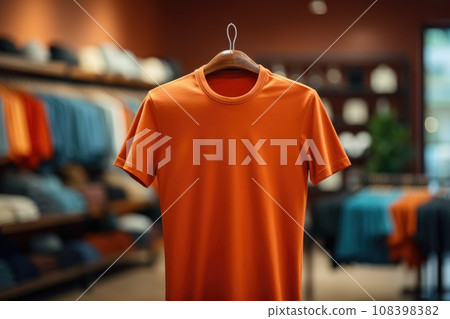 A shirts on hang for sale in shop at luxury shopping mall. Generative AI 108398382