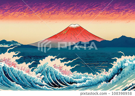 浮世繪風格的富士山和高浪 AI 生成的圖像 浮世繪風格的富士山和高浪 AI 生成的圖像 108398938