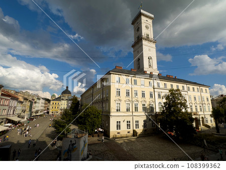 General view of the City Hall at Rynok square in city of Lviv, Ukraine. 108399362