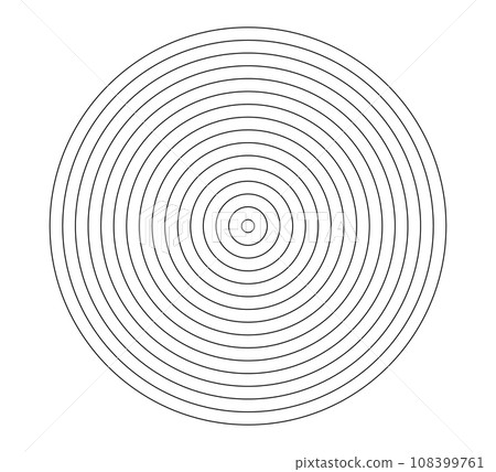 Concentric circle icon. Black and white circular rings. Sound wave, radar, target. Round line element. Abstract monochrome graphic. Vector illustration isolated on white background Concentric circle icon. Black and white circular rings. Sound wave, radar, target. Round line element. Abstract monochrome graphic. Vector illustration isolated on white background 108399761