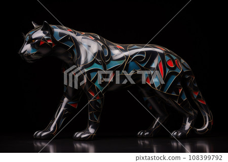 Sculpture of black panther on a clean background., Wildlife Animals, Arts. Sculpture of black panther on a clean background., Wildlife Animals, Arts. 108399792