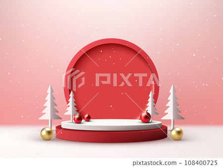 White and Red Christmas Podium Product Display Mockup Showroom Showcase 108400725