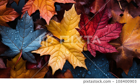 Colorful autumn leaves background, Multicolor maple leaves background. High quality resolution picture 108400903
